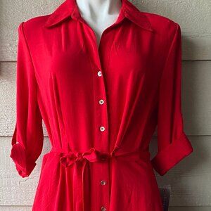 Sharagano Pure Red Button-Front Dress